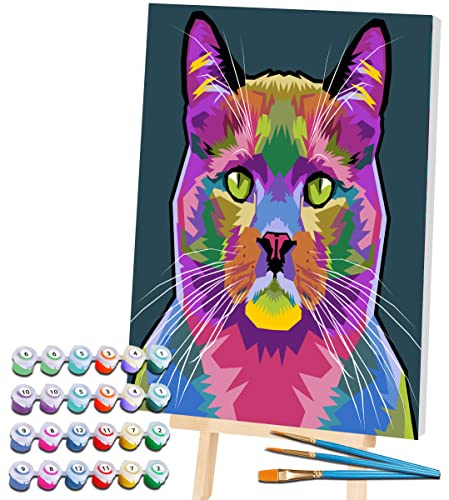 Splat Planet Cat Pets Painting by Numbers Framed, Fluorescent Neon Paint, Colouring by Numbers, Painting for Wall Art, Paint by Number Kits On Canvas for Adults, Kids. 30x40cms