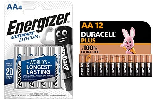 Energizer AA Batteries, Ultimate Lithium, 4 pack Double A Battery Pack & Duracell Plus AA Alkaline Batteries [Pack of 12], 1,5V LR6 MN1500