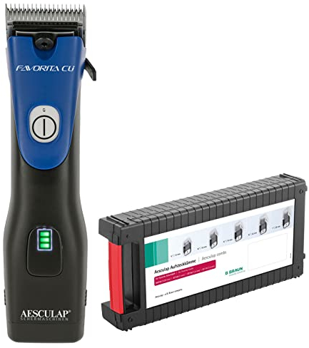 Agrarzone Edition Aesculap Favorita CLi Akku Schermaschine blau mit Aufsteckkamm Set | Ergonomische Profi Hundeschermaschine | Innovative LED-Anzeige | Tierhaarschneider für Hunde & Pferde