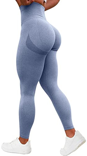 TAYOEA Damen Kompressions Sport Leggings Yoga Lange Leggings Slim Fit Fitnesshose Sporthosen Blickdicht Scrunch Butt Yogahose Nahtlos Push up Leggings Hohe Taille Übung Fitness Joggen Blau,S