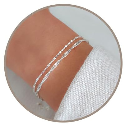 Annika Bella Double Stranded Sterling Silver Bracelet for Women, Dainty Waterproof Chain Bracelet for Women, Teen (Twirl & Satellite Chains)