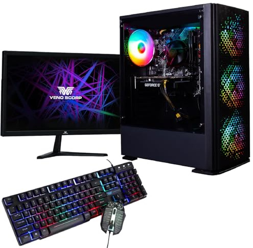 Veno Scorp Gaming PC Bundle 22” Set : Intel Core i5-16GB RAM, GT 1030 2GB Graphics Card, 1TB HDD, Windows 11, Wi-Fi, Vortex 4 x ARGB FANS, 3D NIGHT LIGHT (Renewed)