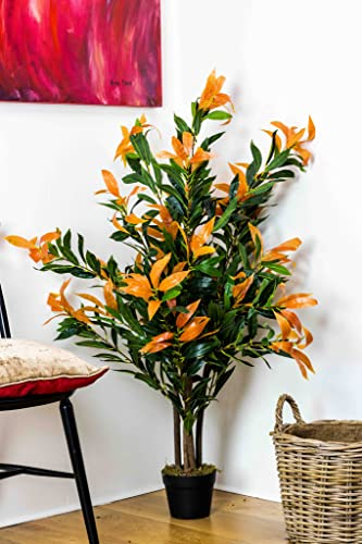 Tradala 3’11 Lush Artificial Tree Ficus 120cm / 3ft 11 Tall with Real Wood Trunk - For Home Living Room Indoors