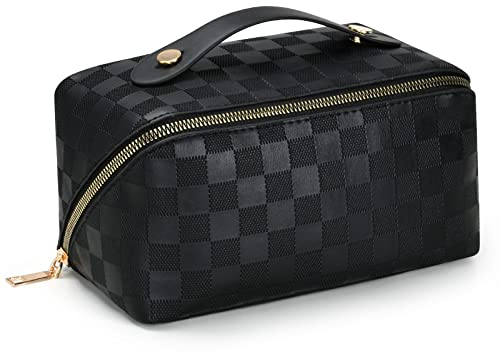 Aucuu Grande Trousse de Maquillage, Trousse à Maquillage Voyage avec Poignée, Étanche Portable Trousse de Rangement Toilette Femme, Sac à Cosmétiques en Cuir PU Pochette Cosmetique Grande