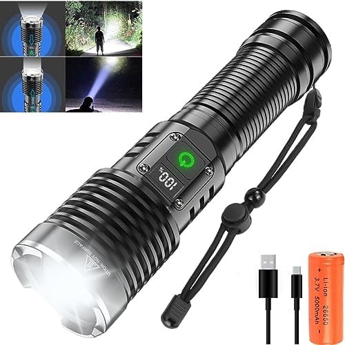 WindFire Torches LED Super Bright,Powerful Rechargeable Torch 600000 Lumens XHP70.2 Tactical LED Flashlight,5 Light Modes,Waterproof Zoomable USB Hand Torch for Walking Camping Emergency(M)
