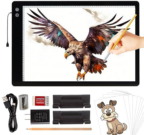 Upgraded Rechargeable A2 Light Pad, TOHETO 5200mAh Battery Powered Large Tracing Light Box, 6 Levels & Stepless / 3 Colors Super Bright Light Board for Diamond Painting, Tattoo Drawing, Sketching