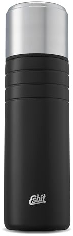 Esbit Isolierflasche Majoris mit Becher - Trinkflasche 1000 ml aus Edelstahl in Schwarz - für warme und kalte Getränke