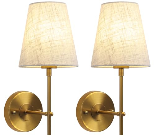QAREHL Wandleuchte Innen Vintage, 2 Stück Wandleuchte Messing Gold Wandlampe Schlafzimmer, Retro Wandlampe Industrial Style, Wandleuchte Mit Lampenschirm für Flur Wohnzimmer Badezimmer, E27 Fassung