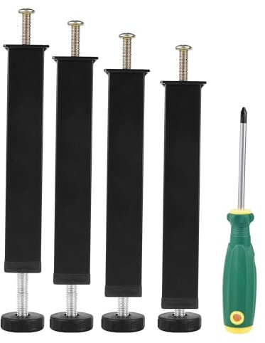 SOSALUK Pied de Lit 25 cm à Visser 4 Pcs Pied Sommier à Lattes Réglable Pieds Metallique Noir Métal Support de Lit Pied de Meuble
