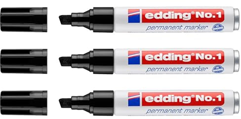 Edding Permanent Marker Nr. 1, Schwarz, abgeschrägte Spitze, 1-5 mm, 3 Stück