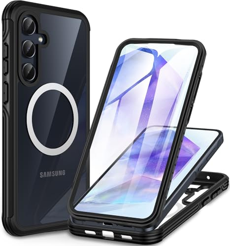 CENHUFO Magnetica Cover Samsung A55 5G, Custodia Samsung A55 5G Antiurto 360 Gradi con Protezione Schermo Vetro Temperato, Rugged Doppia Faccia Case Fronte Retro Cover Samsung Galaxy A55 5G -Nero
