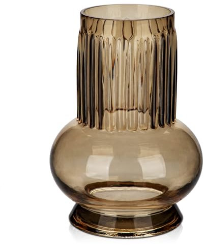 Hollyone Vase en verre marron de 18 cm pour fleurs, vase en verre moderne pour décoration d'intérieur, mariage, fête, table, centre de table, étagère, salon, chambre à coucher, décorations de cuisine