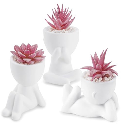 Der Rose Lot de 3 plantes succulentes artificielles roses pour décoration de chambre, bureau, pour femme