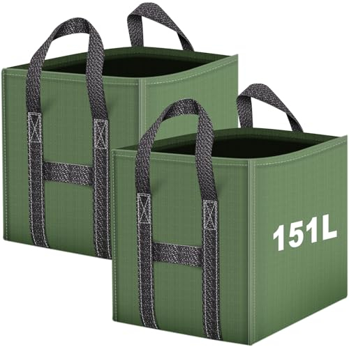 IWTTWY Sac Jardin Dechets Verts 2x151L, Sacs de déchets Jardin résistants en PP Robuste, Sacs Poubelle de Jardin Pliables et Réutilisables, étanche Sac Vegetaux Jardin avec Poignées