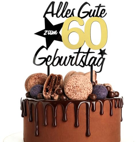 BETESSIN Torten Deko 60 Geburtstag Alles Gute zum Geburtstag 60 Jahre Kuchen Topper Acryl Happy 60th Birthday Cake Topper Spiegeleffekt Kuchendeko 60 Geburstagstorte Deko Gold Schwarz Frauen Männer