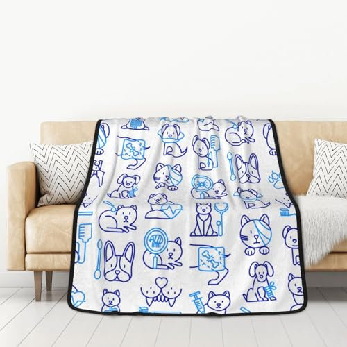 GRatka Decke, 127 x 152 cm, doppelseitige Decke, Reisedecke, weiche Decke für Schlafsofa,Veterinär, Klinik, Dünne Linie, Gesundheitswesen, Medizin