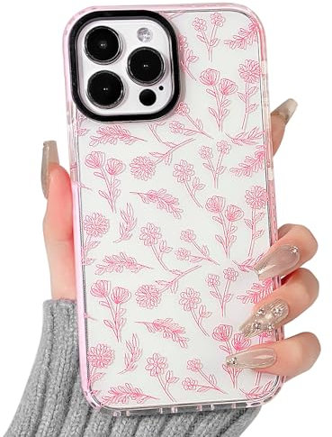 NITITOP Compatible for iPhone 13 Pro Max Case Cute Flower Floral Clear for Women Girl Ultra Slim Crystal Shockproof Soft TPU Anti-Yellow Protective Phone Cover - Clear Pink