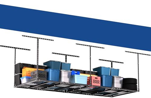 GIOTORENT Robustes Überkopf-Garagenregal, 90 x 2,4 m, verstellbares Deckenregal mit 272 kg Tragkraft, Metall-Garagen-Organisationssystem, Schwarz
