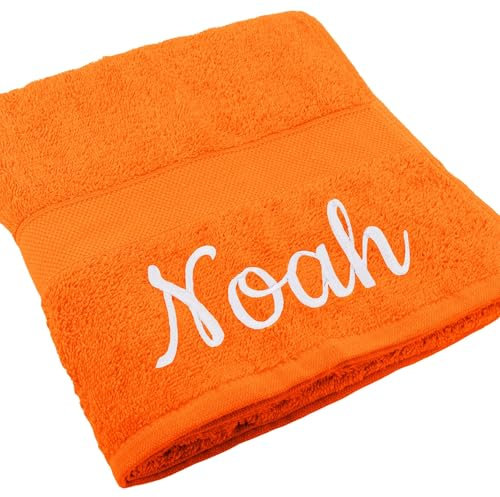 Deitert Handtuch Juist mit Namen oder Wunschtext Bestickt, personalisiertes Duschtuch, individuelles Badetuch, 100% Baumwolle, 70 x 140 cm orange