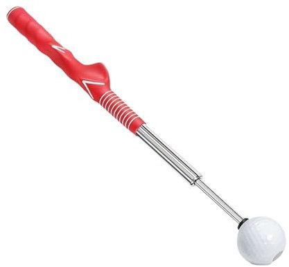 Fgbetcv Retractable Golf Swing Training Aid,Telescopic Grip Training Aid for Men,Rhythm Click Sound Warm Up Golf Swing Trainer,Golf Grip Trainer Attachment (Red)