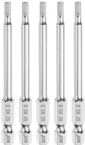 sourcing map 5pcs Hex Head Wrench Drill Bit 3mm (H3) Metric 1/4 Hex Shank 80mm (3.2) Long Magnetic S2 Steel Screwdriver Bits Industrial Grade Hexagon Flat Tip Drill Bits for Screws