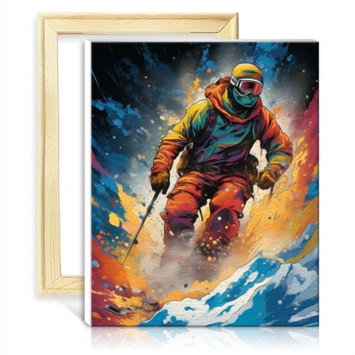 TANGFEIY Malen nach Zahlen-Set, Skifahrer, Ölgemälde-Set für Erwachsene und Anfänger mit Pinseln und Acrylpigmenten auf Leinwand für die Wanddekoration zu Hause, ohne Rahmen (40 x 50 cm)