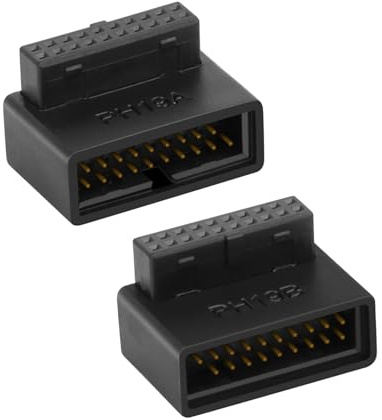 YANBORONSN 2 Pack 90 Degree Up & Down Angle USB 3.0 Motherboard Adapter, L Turn 19Pin/20Pin Male to Female Extension Adapter, Socket for Desktop Motherboard Internal Connector