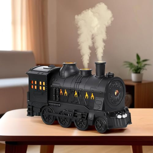 Train Humidifier Aroma Diffuser, 300ml Remote Control Cool Mist Quiet Aromatherapy Diffuser for Essential Oils, Steam Train Diffuser for Large Rooms, Bedrooms or Desks (Black)