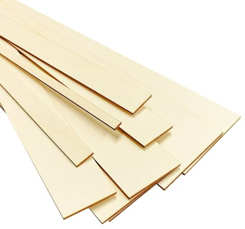Listelli in compensato, spessore 5 mm, lunghezza 100 cm, larghezza 1-10 cm, confezione da 10 pezzi, larghezza: 1 cm