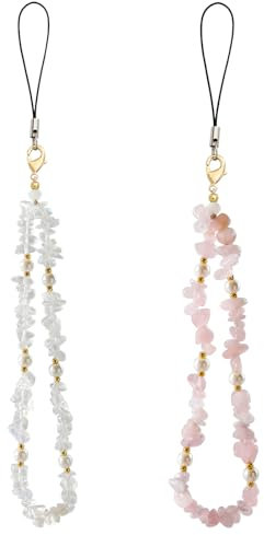Lot de 2 breloques pour téléphone portable, cordon de téléphone avec perles, bracelet en cristal coloré, cordon de suspension anti-perte, chaîne de téléphone faite à la main pour femmes et filles,