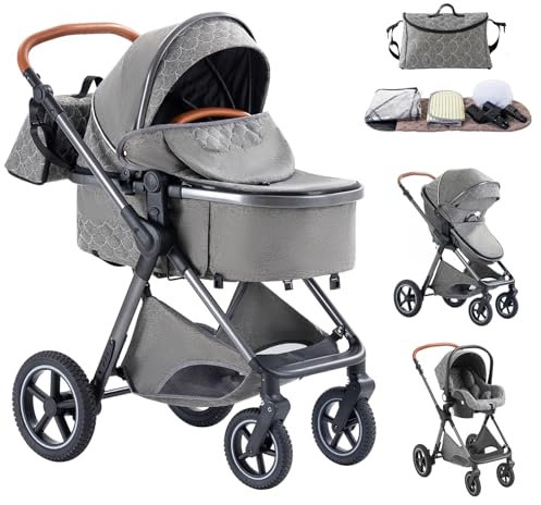 Mobayta kinderwagen 3 in 1 Kombikinderwagen für Neugeborene robustes leichtes Aluminiumgestell geeignet bis 22KG hochgestellter Kinderwagen vielseitig und praktisch Buggys (H2-DEEPGREY, H2)