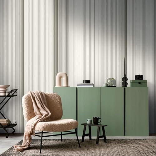 Profhome Streifen Tapete 398411-GU Vliestapete beige creme-weiß Fototapete 0,53 m x 8,80 m / 4,45 m2