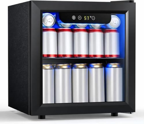 COWSAR Refroidisseur de boissons, refroidisseur de vin de 50 canettes, mini réfrigérateur de 3,5 m cube avec porte en verre, étagères réglables, affichage numérique de la température, petit