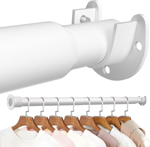 Mavivegue Kleiderstange Schrank, 43.1–107.5CM Kleiderstange Ausziehbar | Kleiderstange Wandmontage 32mm, Garderobenstange für Schlafzimmerschränke, Waschküchen und Wohnmobile-Weiß