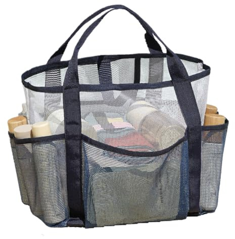 Générique Strandtasche für Damen | Urlaubstasche aus Mesh mit 6 Taschen, für den Außenbereich, für Handtücher, Sonnencreme, Hüte, Brille, Kleidung, marineblau, Se référer au descriptif