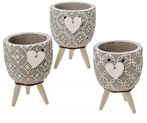 Doni Bomboniere Set 6PZ Vaso in Terracotta con Piedistallo in Legno e Cuore Decoro - Porta Piantine Succulenti Cactus - Regalo Bomboniere Evento