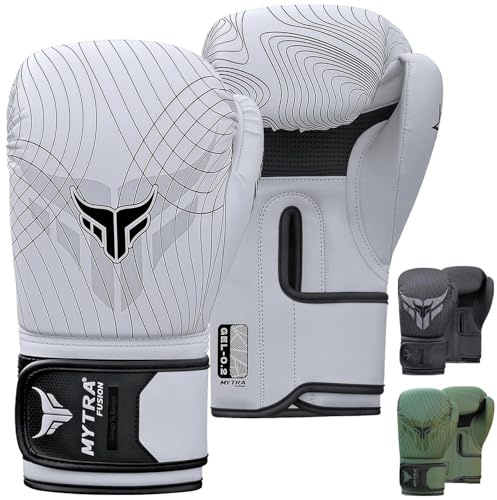 Boxningshandskar för Herrar & Damer – Hållbara Tränings- & Sparringshandskar för Kickboxning, MMA & Muay Thai – Säker Handledsrem & Stötdämpande Vaddering – 10oz 12oz 14oz 16oz (Vit, 12-oz)