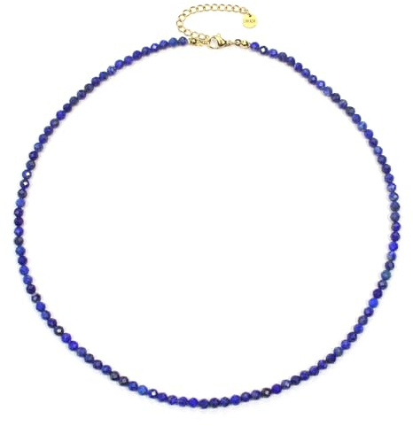 LAKADA Lapislazuli Edelsteinkette mit facettierten 4mm Perlen - echte Natursteine - Länge verstellbar - Heilstein Schutzstein Edelstein Collier Glücksbringer Talisman Geschenk (Lapislazuli, 50, G)