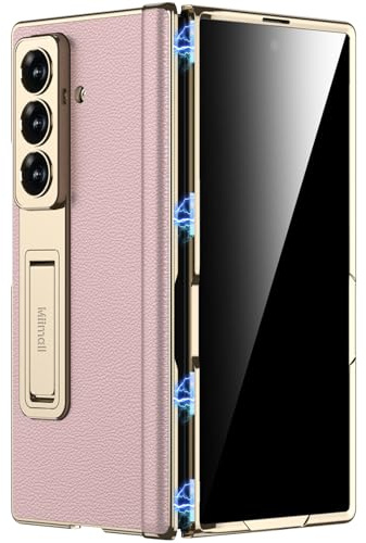 Miimall Funda Privacidad para Samsung Galaxy Z Fold 7 con Protector Pantalla, [Cuero [Bisagra Protection] Case Fold7 with Stand, PC Dura Antichoque Carcasa Completa para Z Fold7, Rosa