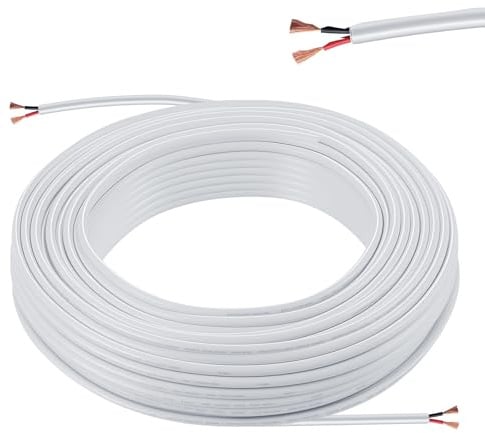 Cable Eléctrico 2 Hilos 2×0,5mm² 10M 20AWG 12V 24V 300V Cable Eléctrico | Cable Eléctrico de 2 Núcleos Cobre PVC Revestimiento Extensión 2 Conductores para Lámparas LED Automoción y Exteriores Blanco
