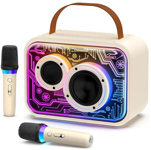 HWWR Karaoke Machine with 2 Wireless Microphones, Mini Portable Bluetooth 5.3 Karaoke Speaker for Adults, Good for Girls Age 3-12+, Singing Machine with Party Lights