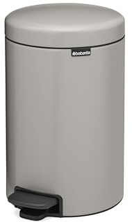 Brabantia NewIcon Pedal Bin 12L, Medium Waste Bin for Kitchen, Soft Closing Lid, Light Pedal Operation, Removable Inner Bucket, Non-Slip Base, Soft Grey, Free PerfectFit Rubbish Bags, 25 x 34 x 41 cm
