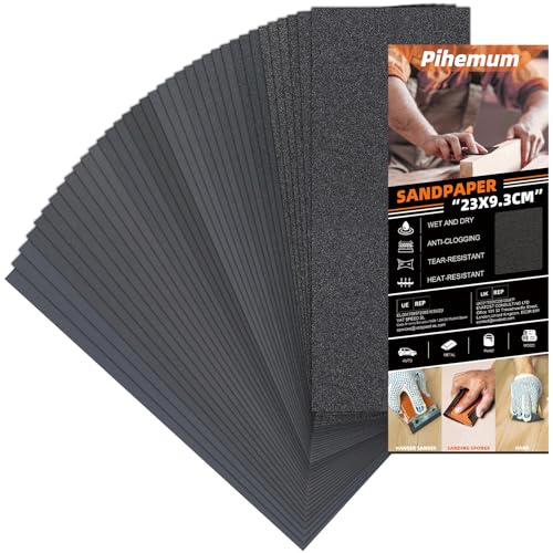 36 PCS Wet Dry Sandpaper 120-3000 Grit Sheets for Polishing & Finishing | 9 x 3.6 Inch Sand Paper Assortment Pack, Silicon Carbide Abrasive, Grit Marked Sheets, Wood, Metal & Automotive Polishing