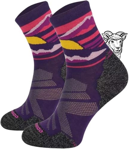 TODO Calcetines de senderismo BP Merino para hombre, mujer, niños. Calcetines de trekking, lana merino, transpirables, antiburbujas, producción de la UE, Mountain Sunset - Violeta, 39-42