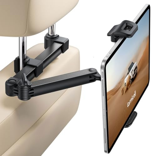 Lamicall Car Headrest Tablet Holder - [Foldable Clip] Extendable Car Tablet Mount for Kids, 360° Rotating Backseat Mount for iPad Pro 13/11/10.5/9.7, Air Mini 7 6 5 4 3, Tab, Phone, 5.4-13” Devices