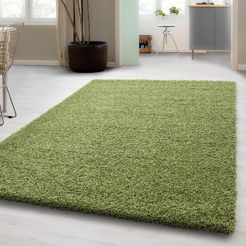Carpetsale24 Shaggy Hochflor Teppich, 100x200 cm, Grün, weich, flauschig, modern, einfarbig, Für Schlafzimmer oder Flur, für Wohnzimmer Schlafzimmer Flur