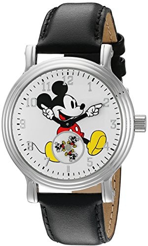 Disney Mickey Mouse - Orologio analogico al quarzo con lancette articolate, per adulti, Argento, Argento, Nero Piatto, Vintage