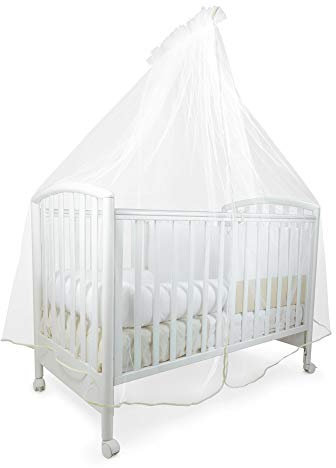 Baby Idea Zanzariera Lettino Neonato con Supporto Asta con velo per Culla in Tulle Antistrappo Protezione Sicura da Zanzare, Insetti e Polvere Made In Italy (Bianca bordata in beige)