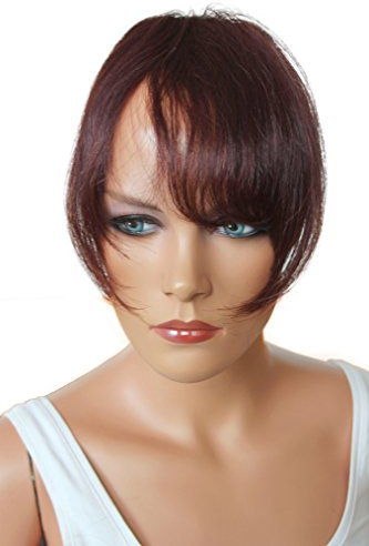 CAISHA 100% ECHTHAAR Pony Haarteil Haarverdichtung Haarverlängerung Rotbraun H313h