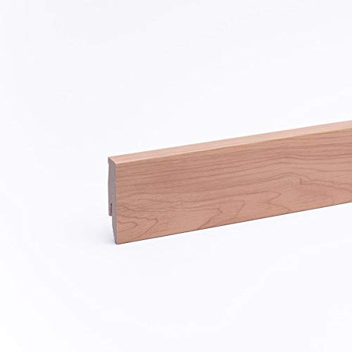 Leiste24 Dekor-Sockelleiste 60mm I Fußleiste 60 Höhe I stabiles MDF mit Dekor I Länge 2.600 mm I Bodenleiste mit integriertem Kabelkanal + Clipfräsung I Erle/Wildkirsche